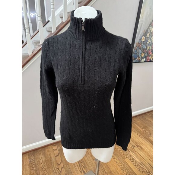 Ralph Lauren Black Label Cable Knit Cashmere Half Zip Turtleneck Sweater Size M - Picture 2 of 4